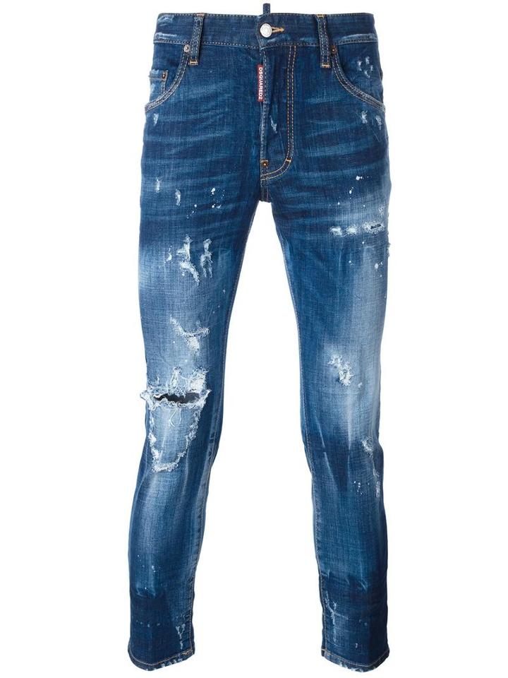 Dsquared2 Skater Distressed Jeans, Men's, Size: 46, Blue, Cotton/spandex/elastane/polyester