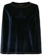 Fendi Pre-owned Logo Embossed Velour Sweater - Blue
