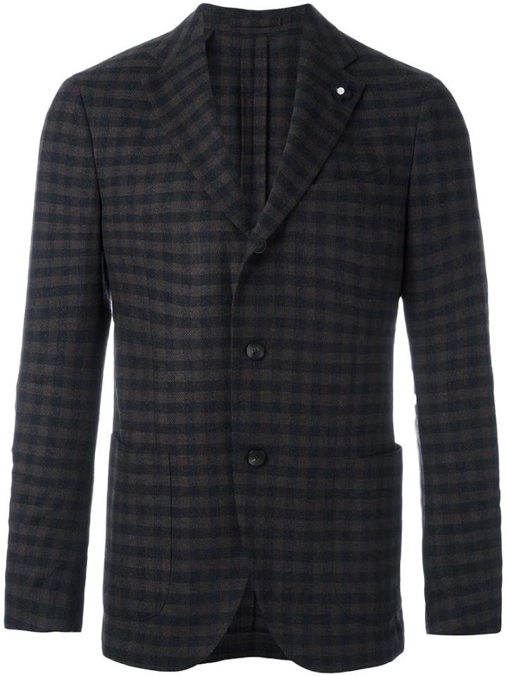 Lardini Checked Blazer, Men's, Size: 52, Blue, Cupro/viscose/cashmere/wool