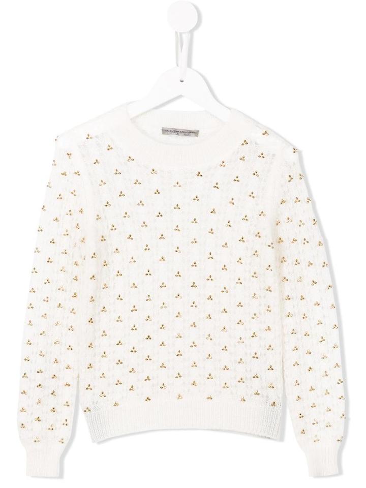 Ermanno Scervino Junior Embellished Open Knit Jumper, Girl's, Size: 10 Yrs, White