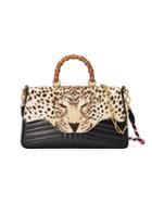 Gucci - Leopard Print Top Handle Bag - Women - Bamboo/leather/suede/calf Hair - One Size, Black, Bamboo/leather/suede/calf Hair