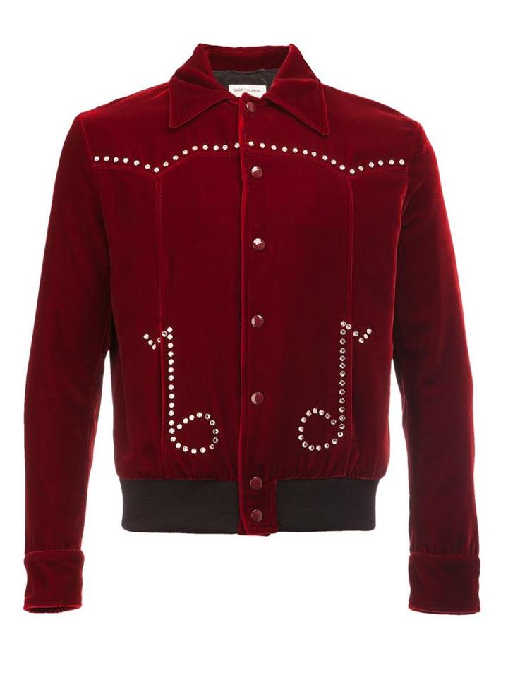 Saint Laurent Musical Notes Teddy Jacket, Men's, Size: 48, Red, Cotton/cupro/viscose/wool