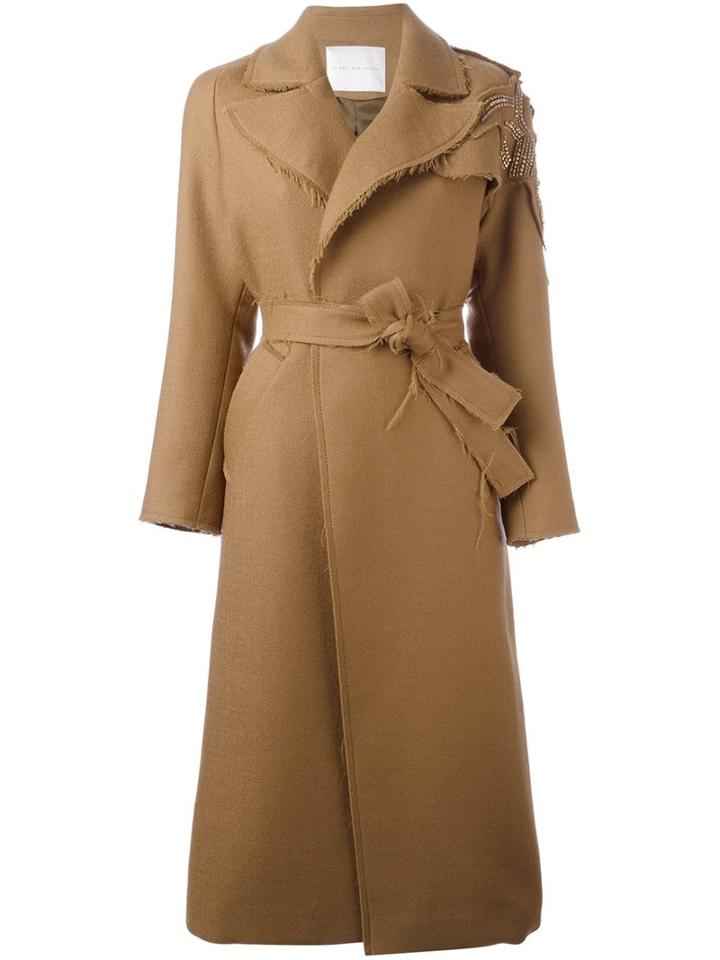 Giada Benincasa Belted Bead Embellished Coat, Women's, Size: Medium, Brown, Merino