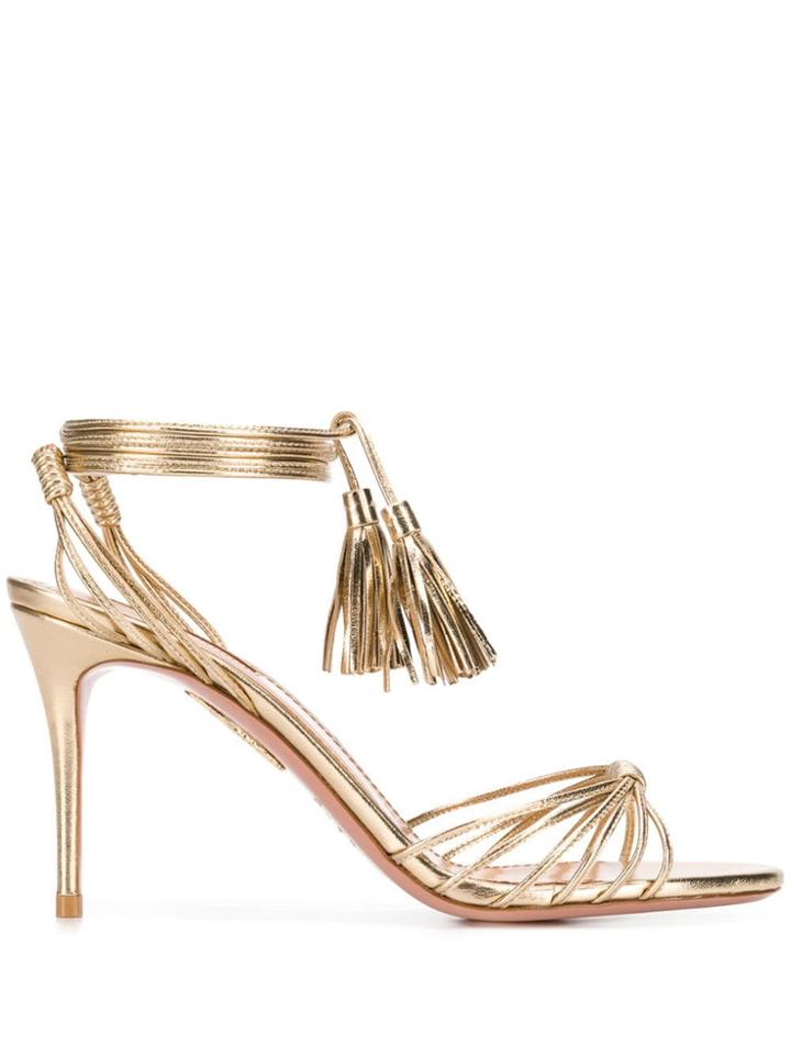 Aquazzura Metallic Ankle Tie Sandals - Gold