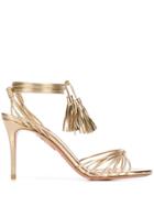 Aquazzura Metallic Ankle Tie Sandals - Gold