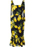 Dolce & Gabbana Lemon Print Dress, Women's, Size: 40, Black, Silk/spandex/elastane
