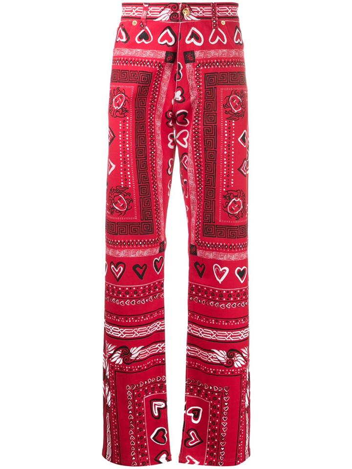 Versace Bandana Print Wide-leg Trousers - Red