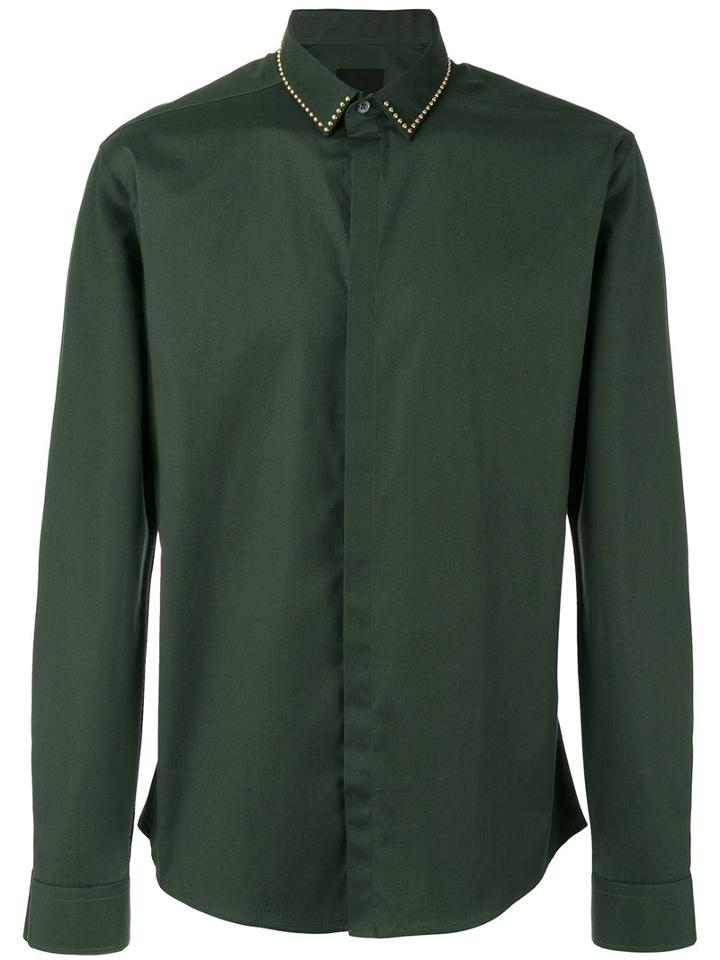 Les Hommes - Studded Collar Shirt - Men - Cotton/spandex/elastane - 54, Green, Cotton/spandex/elastane