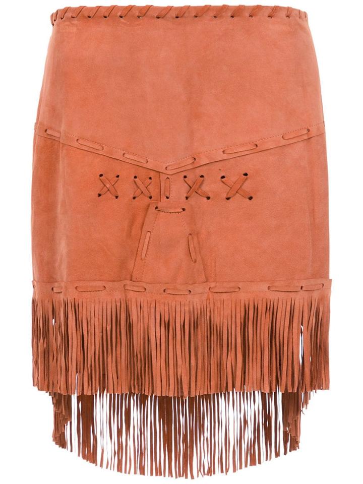 Andrea Bogosian Leather Short Skirt With Fringes - Nude & Neutrals