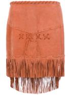 Andrea Bogosian Leather Short Skirt With Fringes - Nude & Neutrals