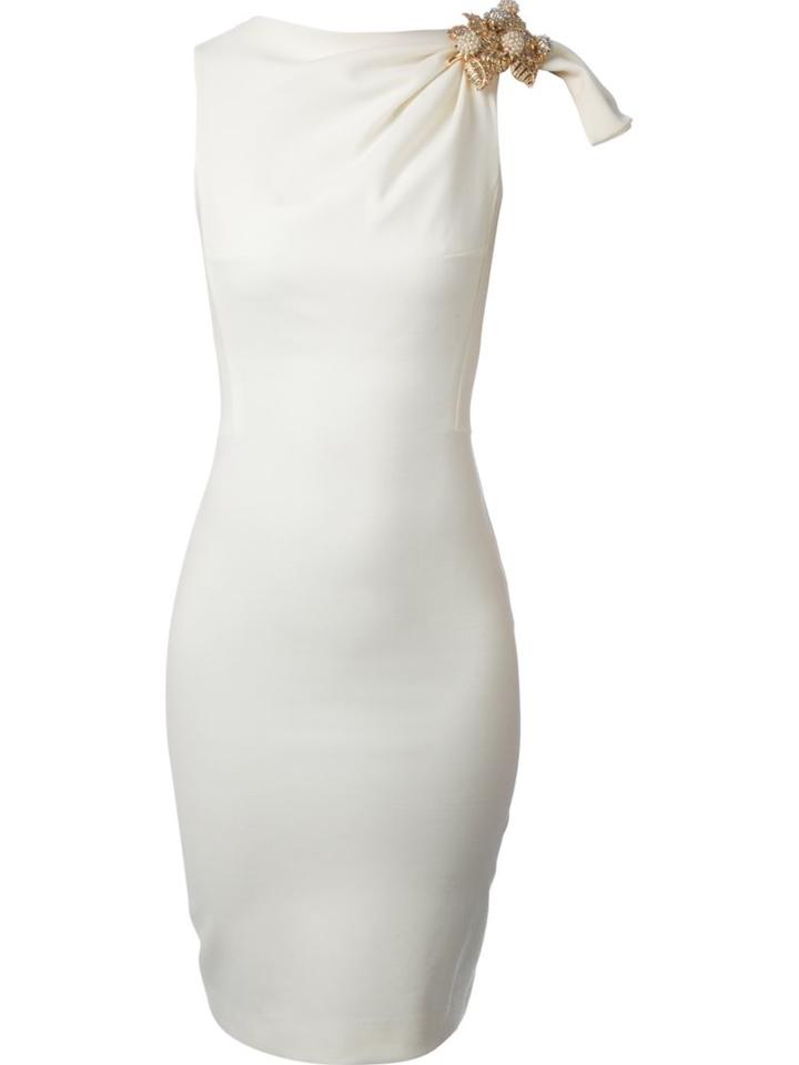 Dsquared2 Brooch Detail Dress, Women's, Size: 44, White, Virgin Wool/spandex/elastane/polyester