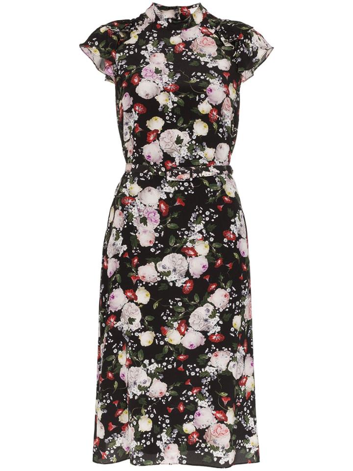 Erdem Olivera Floral Print Silk Dress - Black