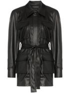 Low Classic Belted Flap Pocket Faux Leather Jacket - Black