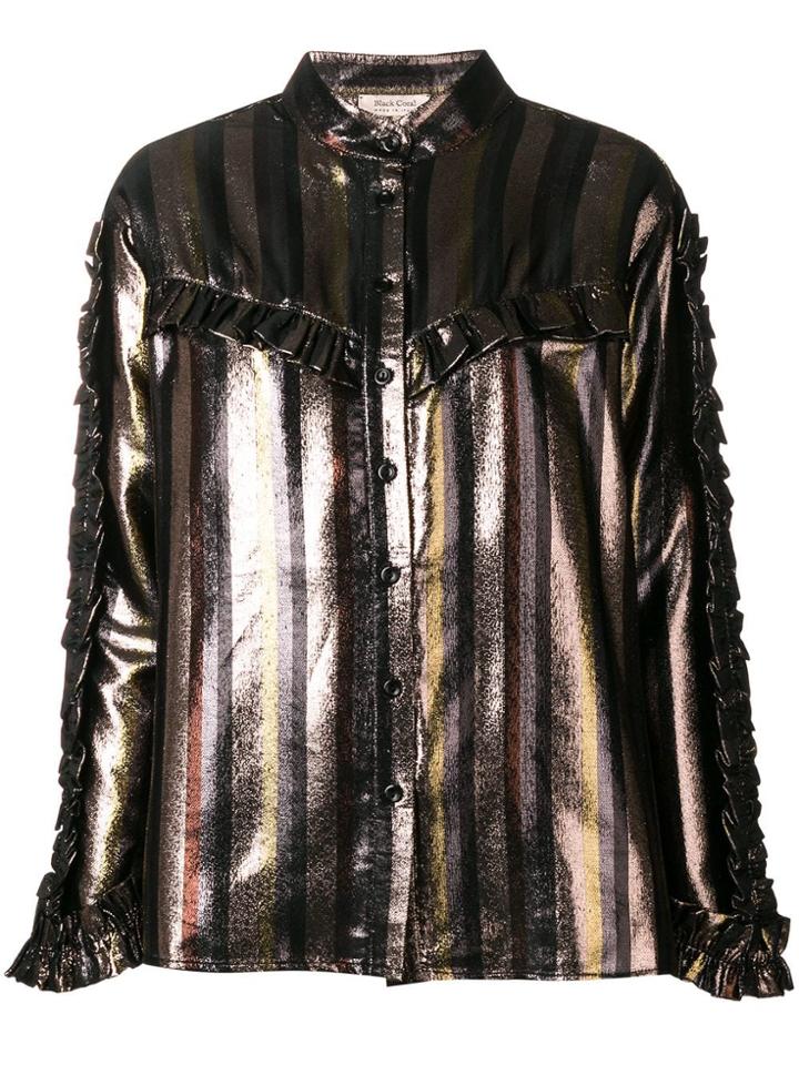Black Coral Ruffle Detail Blouse - Metallic