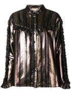 Black Coral Ruffle Detail Blouse - Metallic