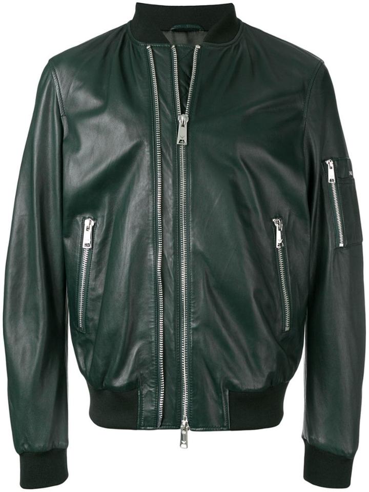 Emporio Armani Leather Bomber Jacket - Green