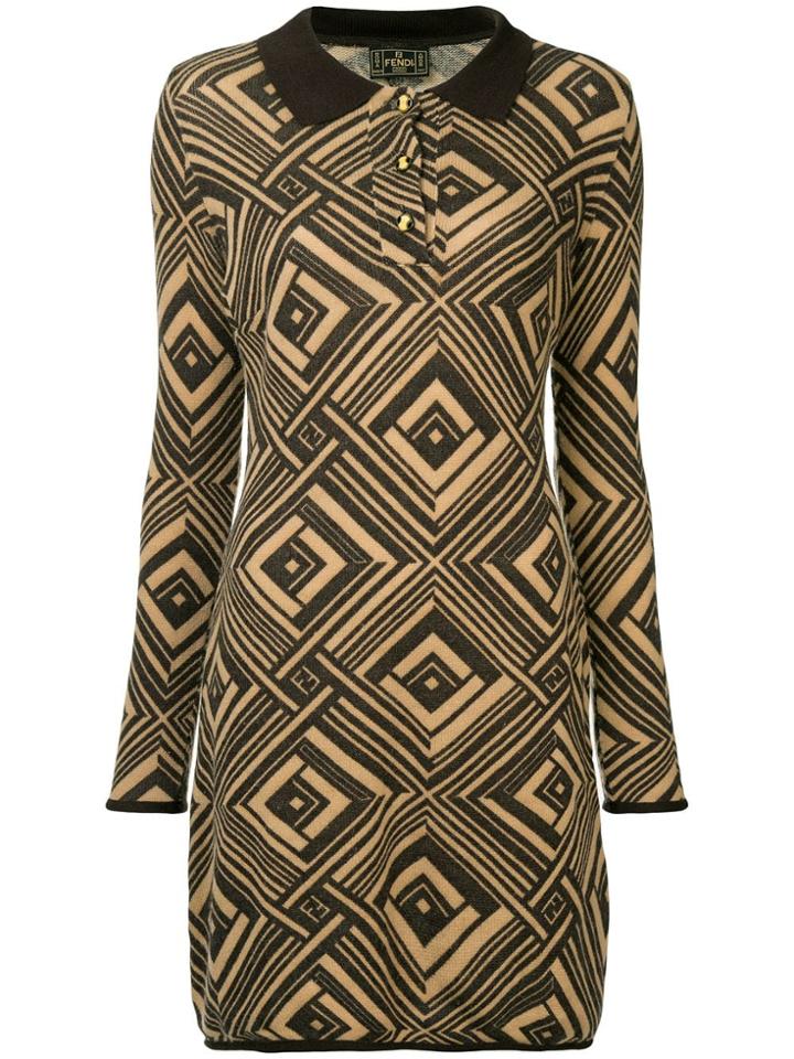Fendi Vintage Fendi Long Sleeve One-piece Dress - Brown
