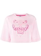 Kenzo Embroidered Tiger Cropped Sweatshirt - Pink