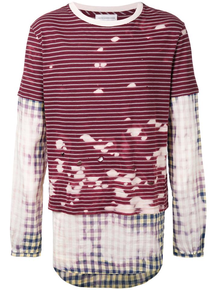 Faith Connexion - Stained Striped Destroyed T-shirt - Unisex - Cotton/polyester/spandex/elastane/viscose - M, Red, Cotton/polyester/spandex/elastane/viscose