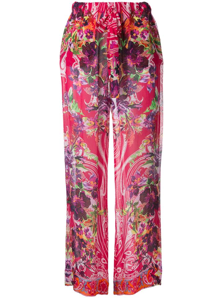 Etro Printed Silk Trousers - Pink & Purple