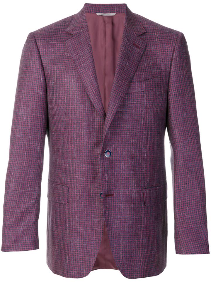 Canali Button Embellished Checked Blazer - Pink & Purple