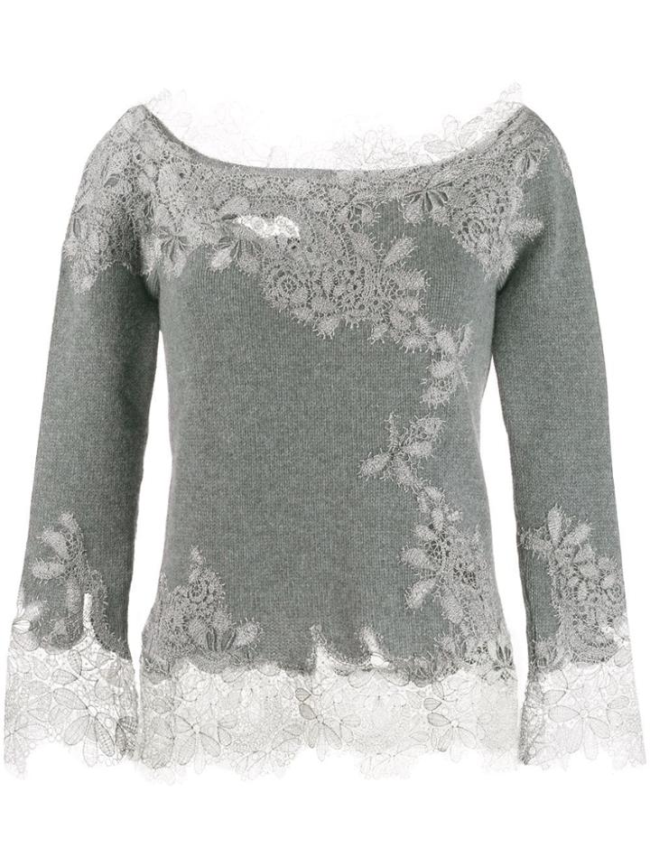 Ermanno Scervino Floral Lace Cashmere Sweater - Grey