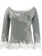 Ermanno Scervino Floral Lace Cashmere Sweater - Grey