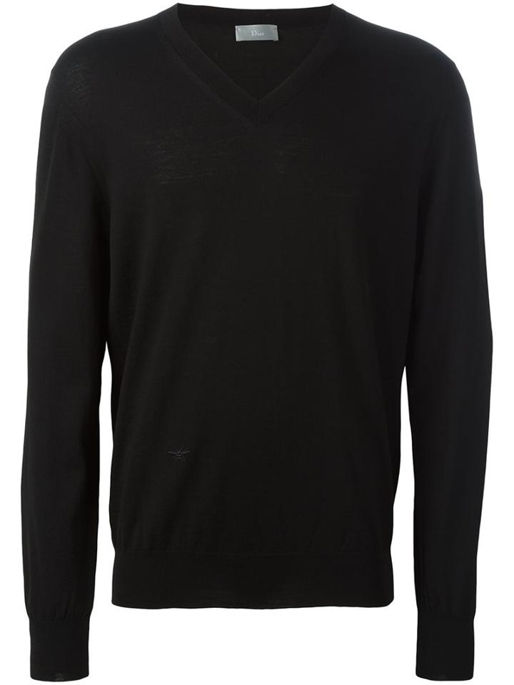 Dior Homme V-neck Pullover, Men's, Size: Small, Black, Virgin Wool