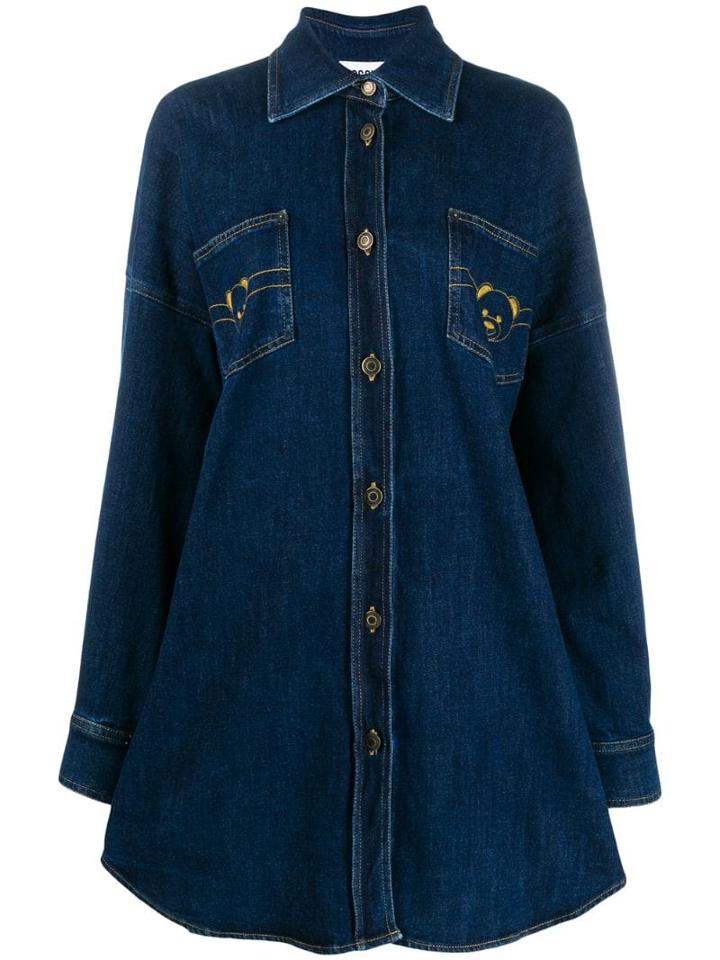 Moschino Embroidered Denim Shirt Dress - Blue