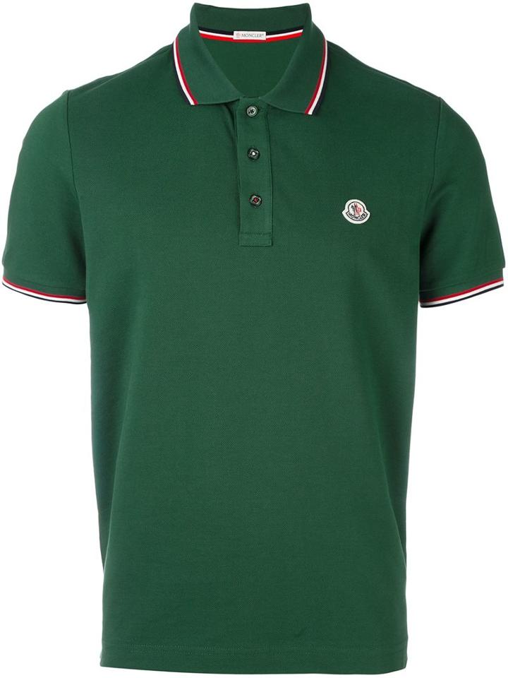 Moncler Logo Plaque Polo Shirt, Men's, Size: Xl, Green, Cotton
