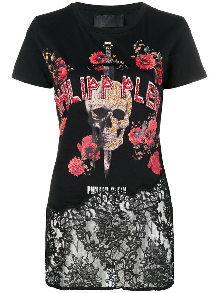 Philipp Plein Flowers Skull T-shirt - Black