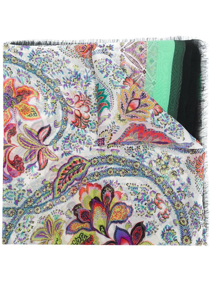 Etro Floral Print Frayed Hem Scarf - Multicolour