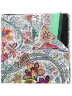 Etro Floral Print Frayed Hem Scarf - Multicolour