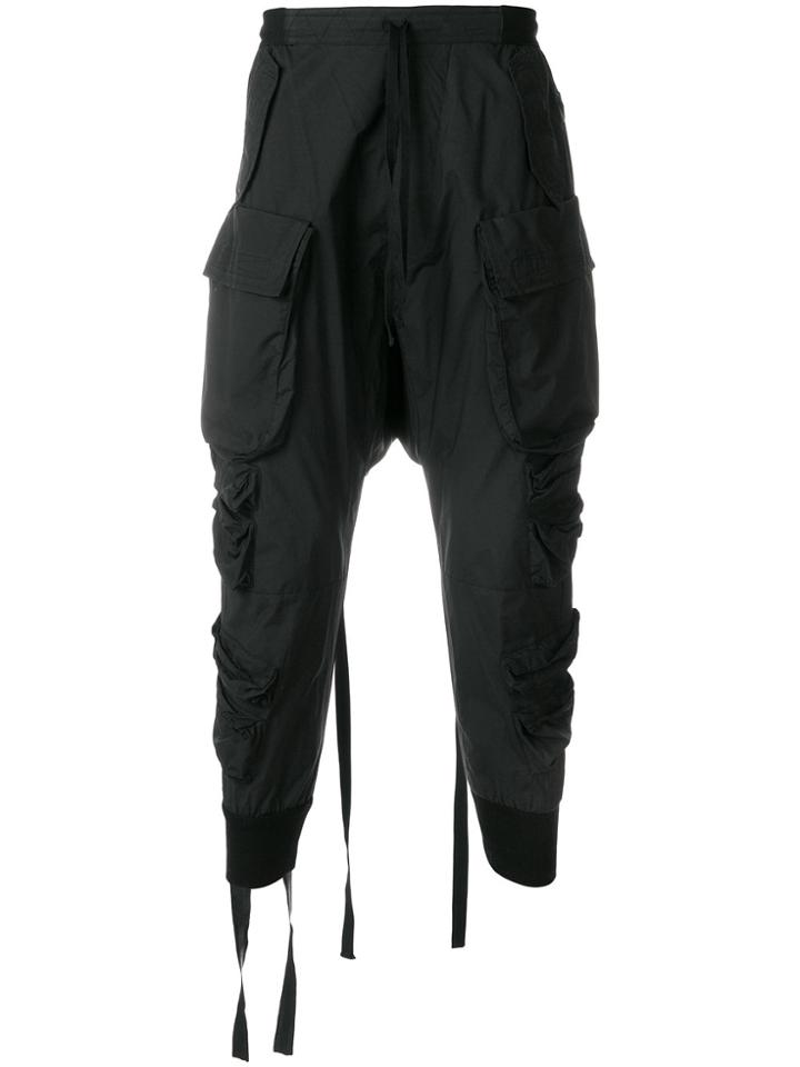 Unravel Project Tapered Drop-crotch Cargo Trousers - Black
