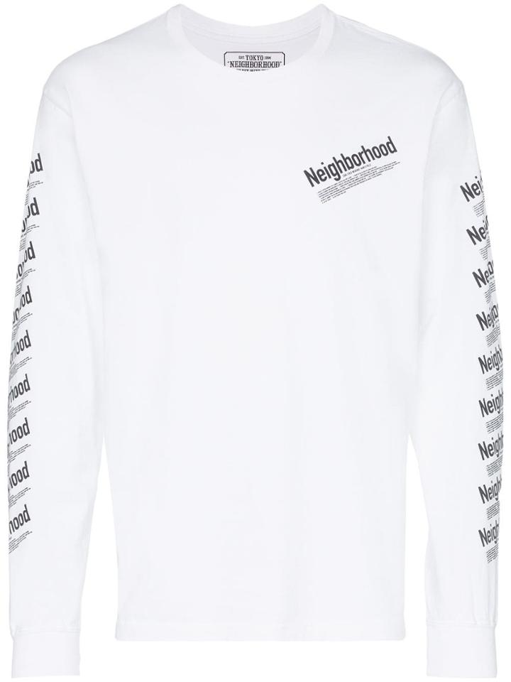 Neighborhood Long Sleeved Print T-shirt - White