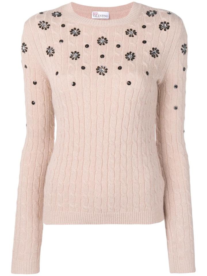 Red Valentino Embellished Cable Knit Jumper - Pink