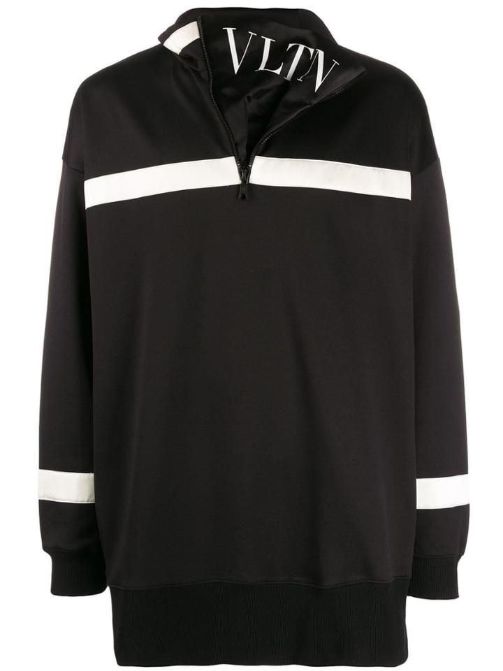 Valentino Vltn Zipped Neck Sweatshirt - Black