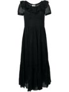 Saint Laurent Flared Ruffled Gown, Women's, Size: 36, Black, Cotton