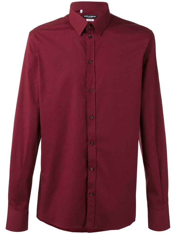 Dolce & Gabbana Buttoned Shirt, Men's, Size: 43, Red, Cotton/spandex/elastane