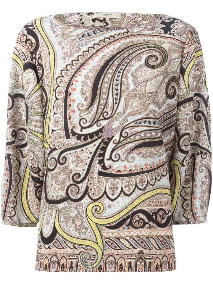 Etro Paisley Print Blouse, Women's, Size: 46, Black, Silk