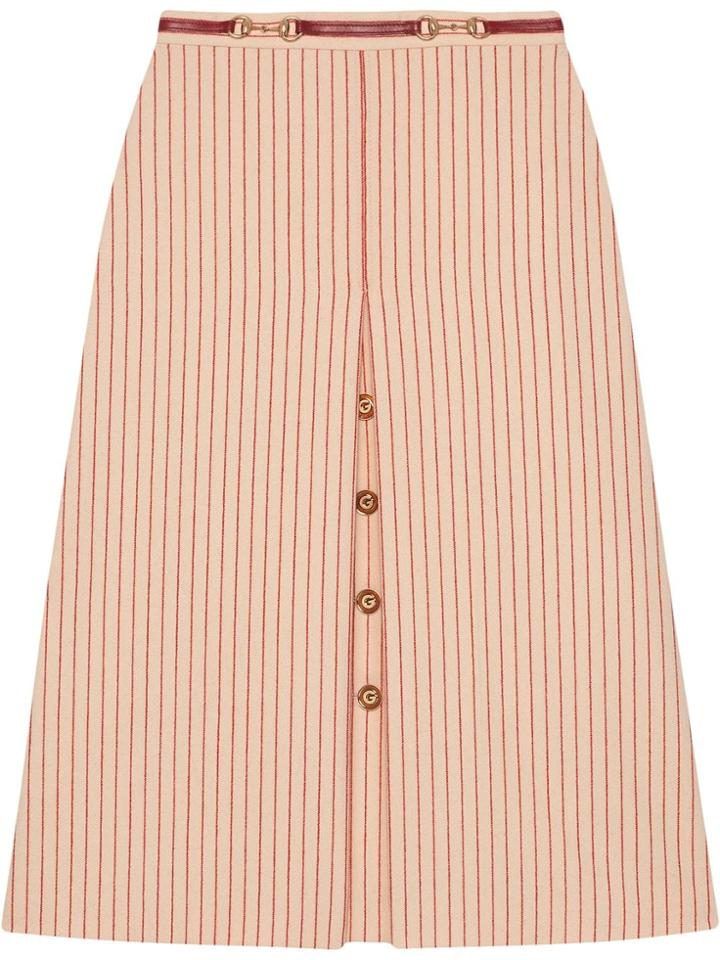 Gucci Wool Skirt With Gg Buttons - Nude & Neutrals