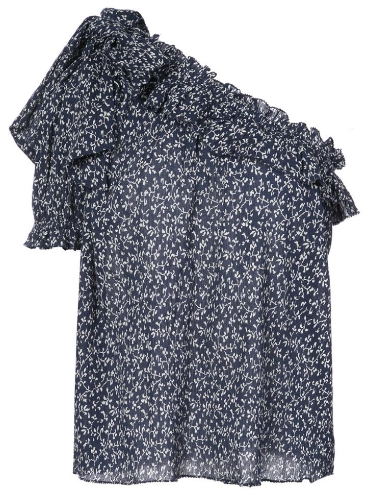 Ulla Johnson Ruffled Trim Asymmetric Floral Blouse - Blue