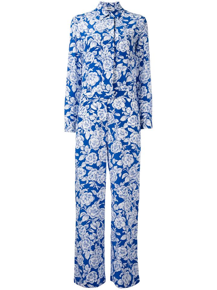 Msgm - Floral Print Jumpsuit - Women - Silk/polyester - 42, Blue, Silk/polyester