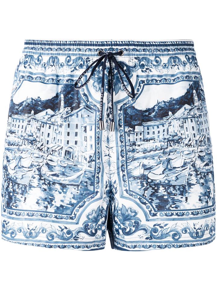 Dolce & Gabbana - Printed Swim Shorts - Men - Polyester - 4, Blue, Polyester