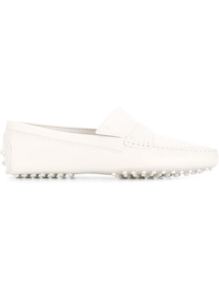 Tod S Gommino Driving Shoes, Women's, Size: 38, White, Calf Leather/leather/rubber