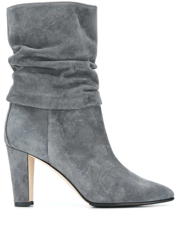 Manolo Blahnik Suede Ruched Boots - Grey