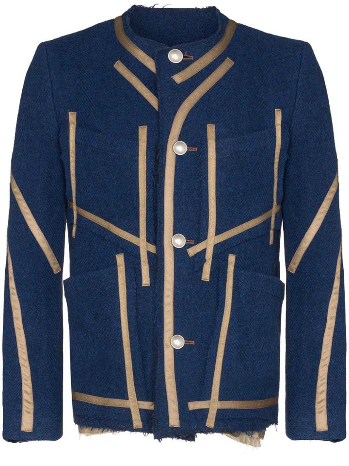 Sulvam Collarless Wool Jacket - Blue