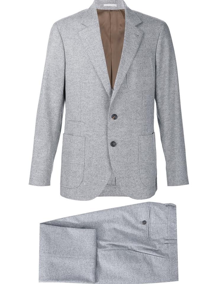 Brunello Cucinelli Fitted Business Suit, Men's, Size: 50, Grey, Silk/wool