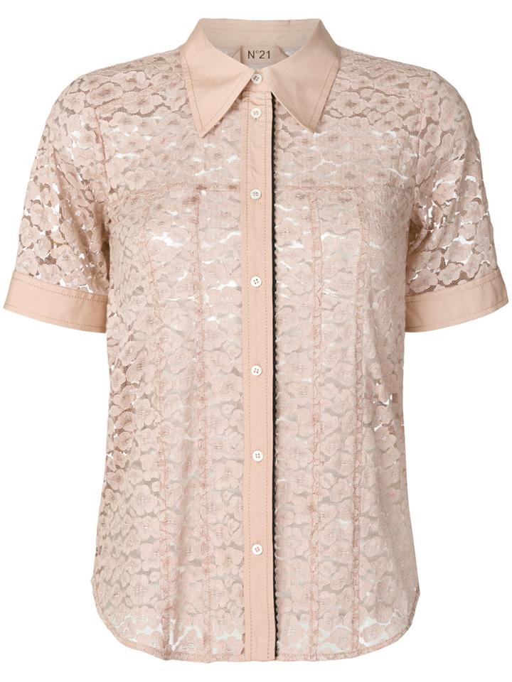 No21 Lace Short-sleeve Shirt - Nude & Neutrals