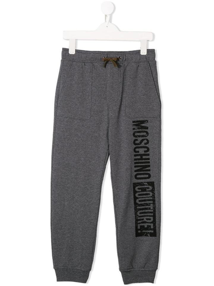 Moschino Kids Teen Logo Print Track Pants - Grey
